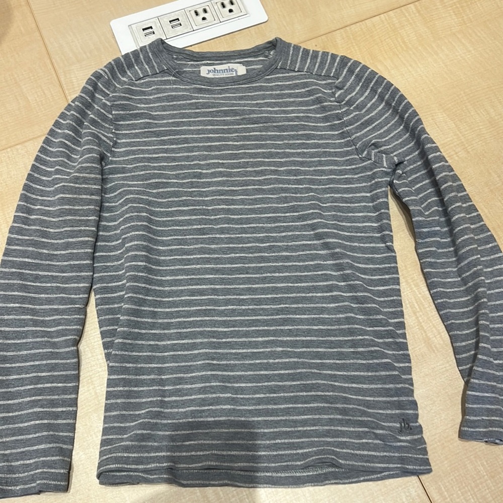 Johnnie Kids Grey and White Striped Sweater